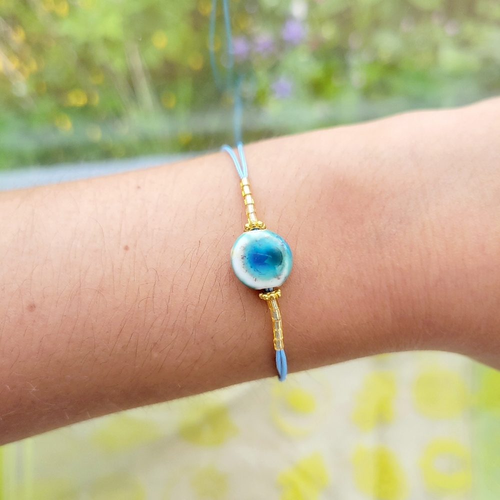 Handmade Dainty Blue Adjustable Bead Bracelet